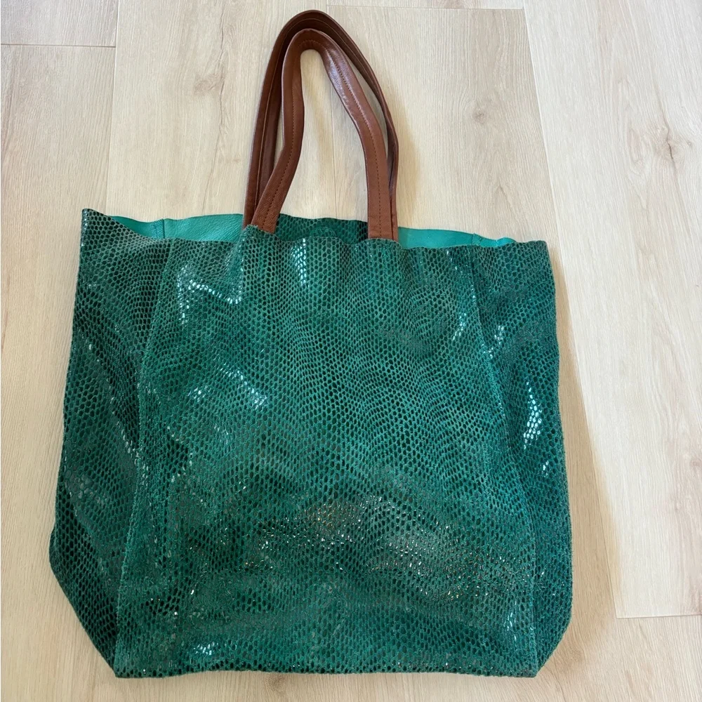 Barely used, Sorial Green and Brown Hobo Bag with Textured Design - Picture 2 of 6